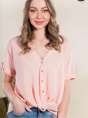 Women’s Blush Button-Front V-Neck Knot